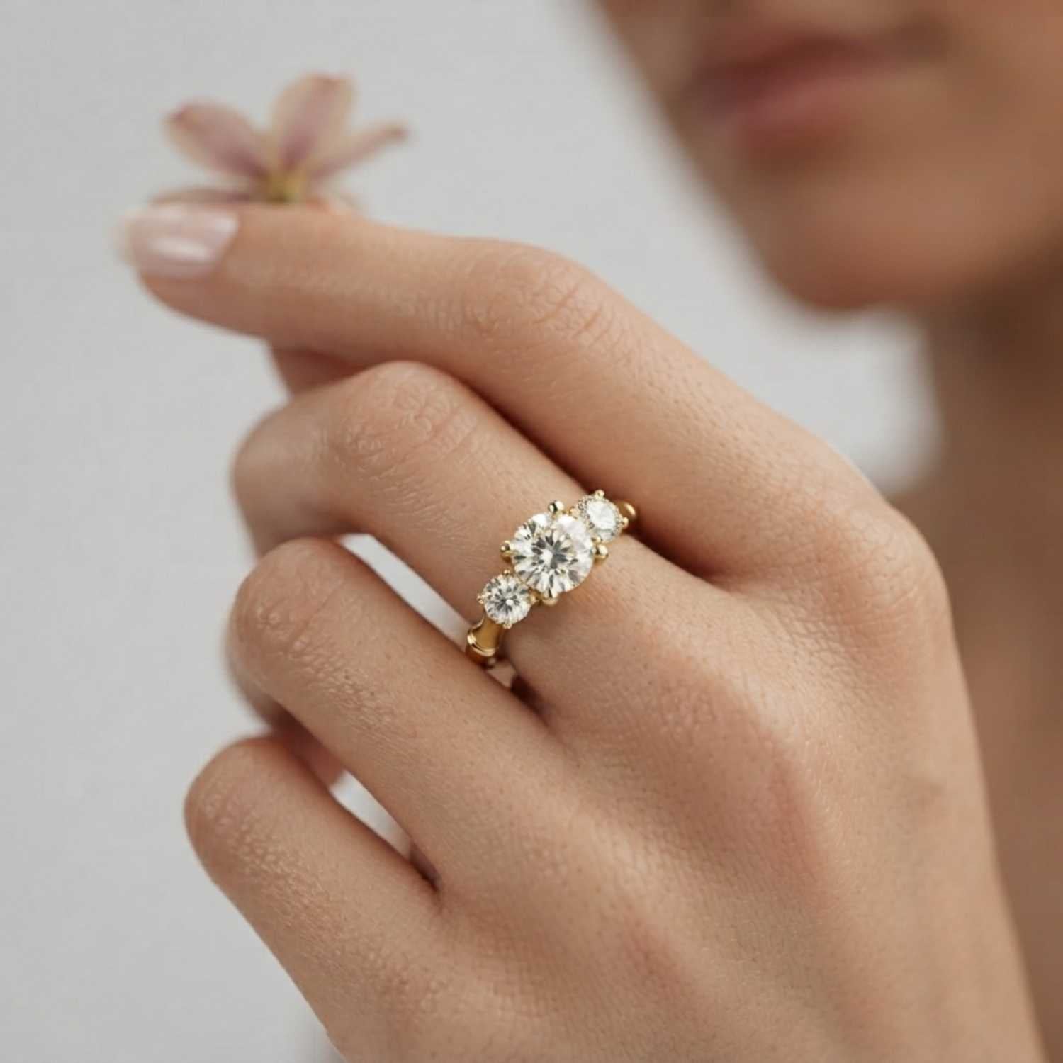 Lab Grown Round Cut Diamond 3 Stone Engagement Band Proposal Ring
