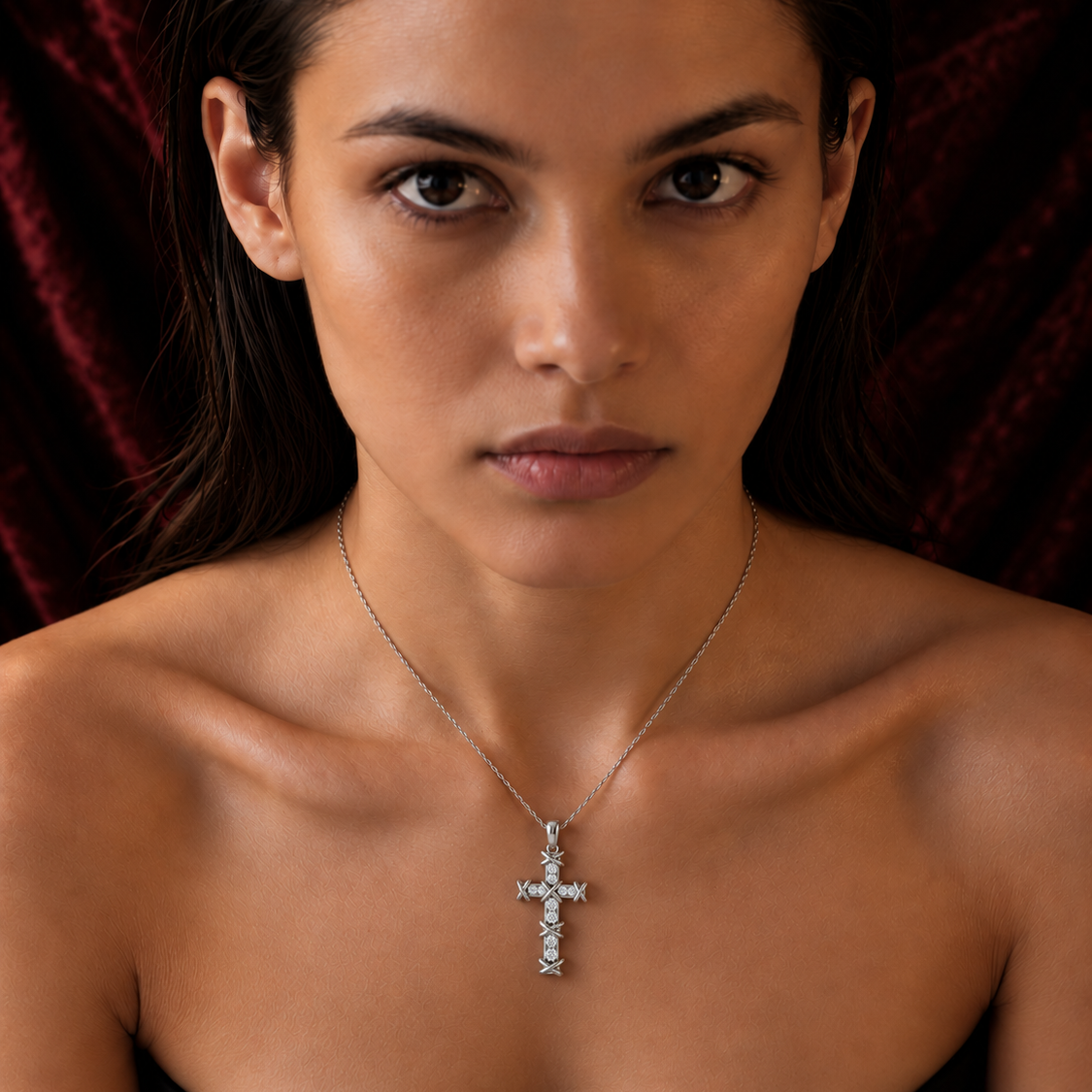 Diamond Wrapped Cross Pendant Necklace | Modern Designer Cross