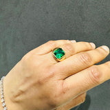 3 Carat Lab Created Solitaire Cushion Cut Emerald Gemstone Ring in 18K Yellow Gold