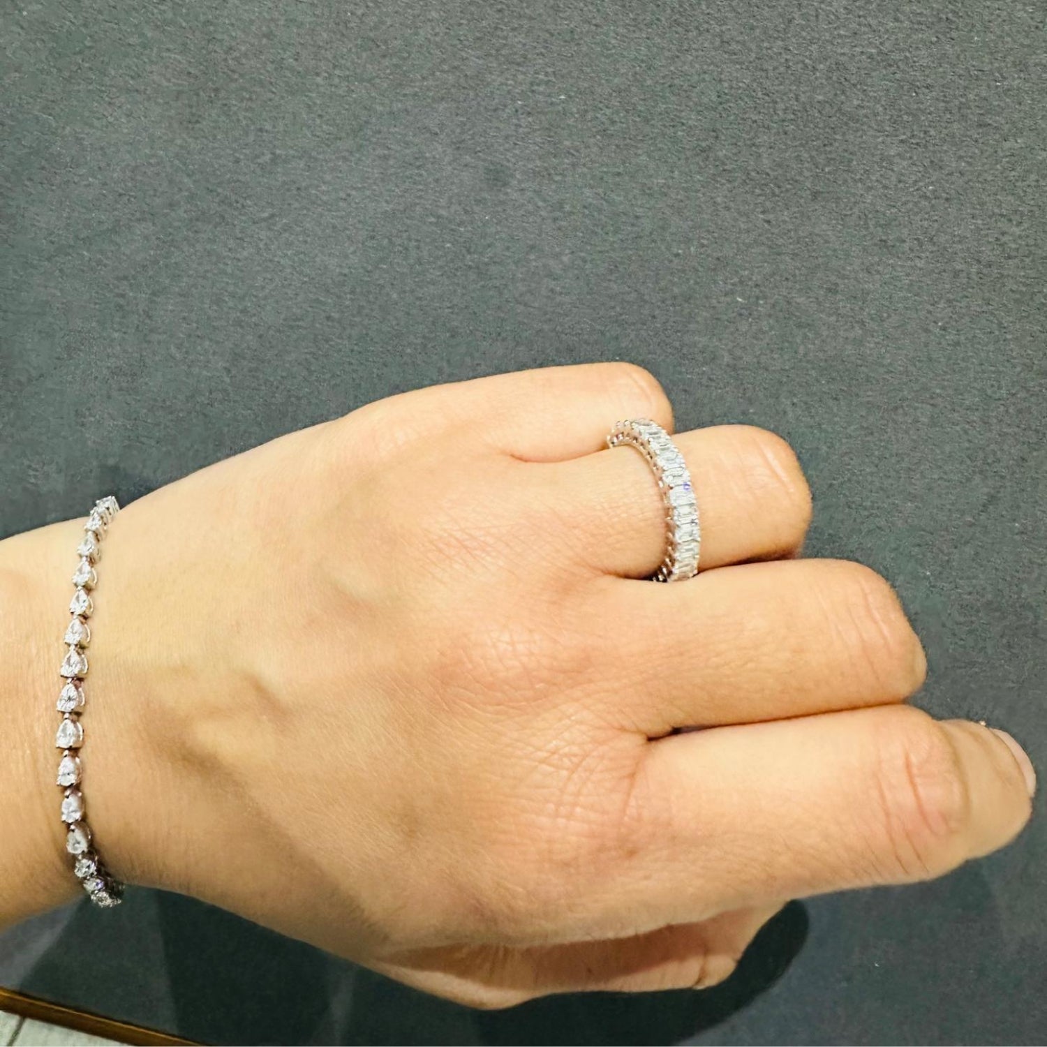 Emerald Cut Lab Grown Diamond Full Eternity Wedding Band Platinum