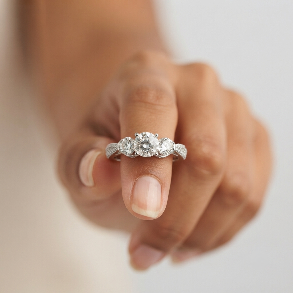 Lab Grown 3 Stone Diamonds Micro-Pave Setting Engagement
