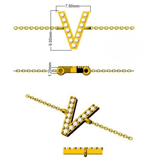 Close Up Natural Diamond Letter V Bracelet