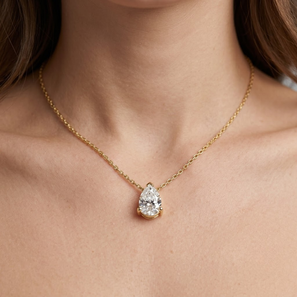 Luxury pear diamond solitaire necklace for special occasions.