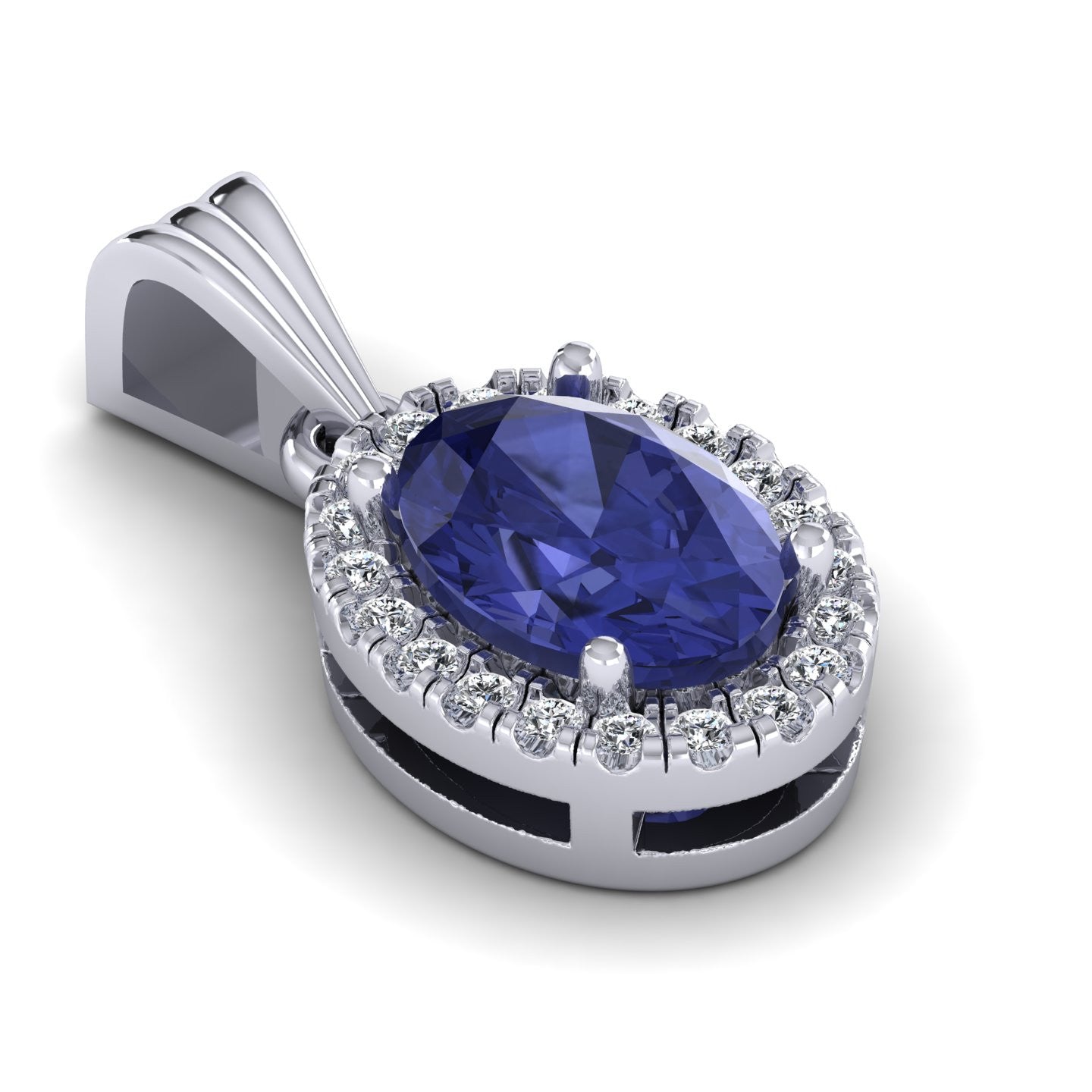 Oval Shape Sapphire Diamond 18K Gold Pendant