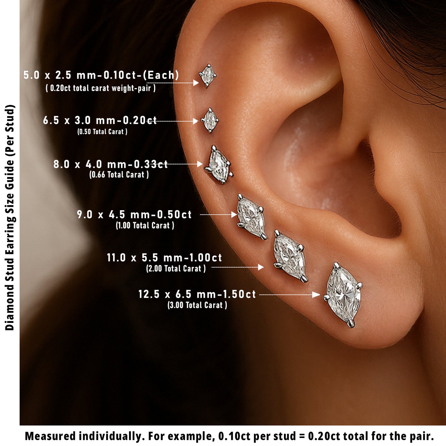 0.70 Ct DE/VVS Lab Grown Marquise Cut Diamond Stud Earring | Prong Set