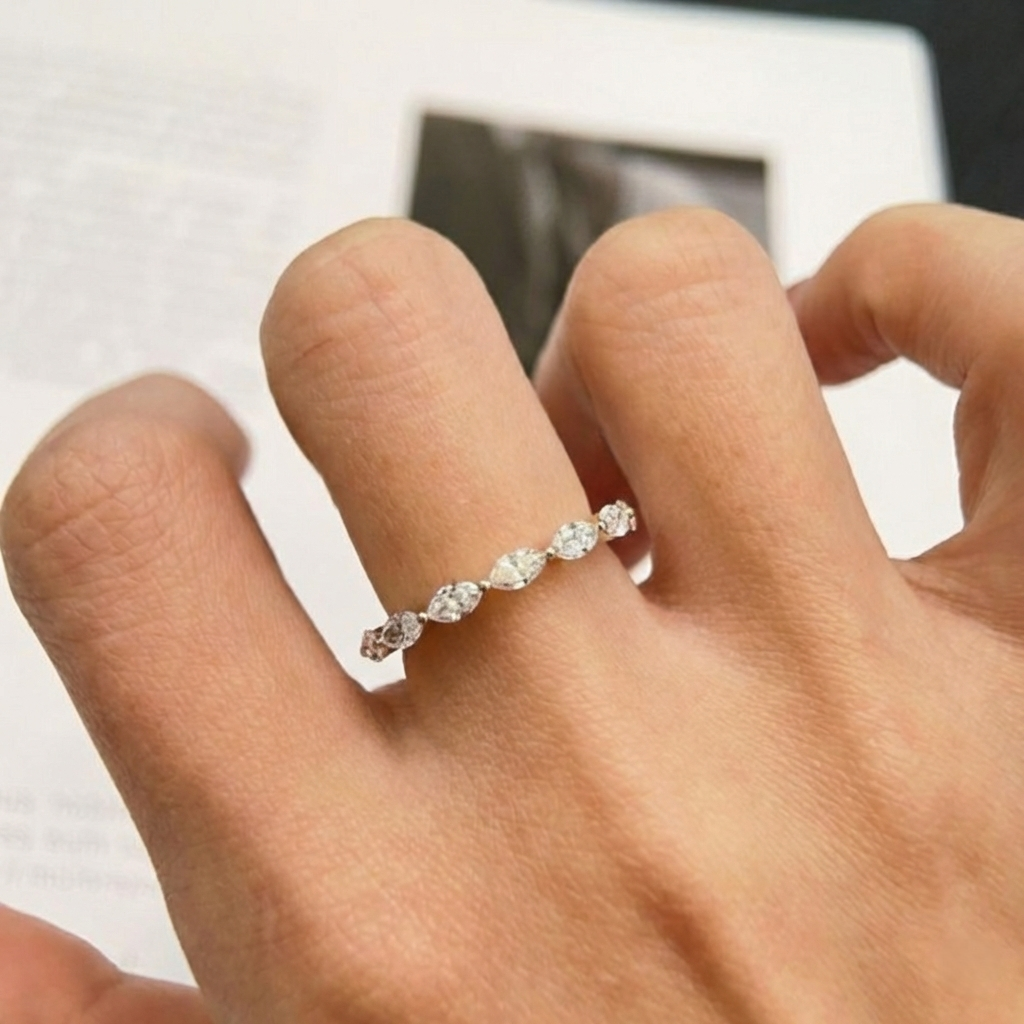 Marquise lab grown diamond band, 7 stone lab diamond ring