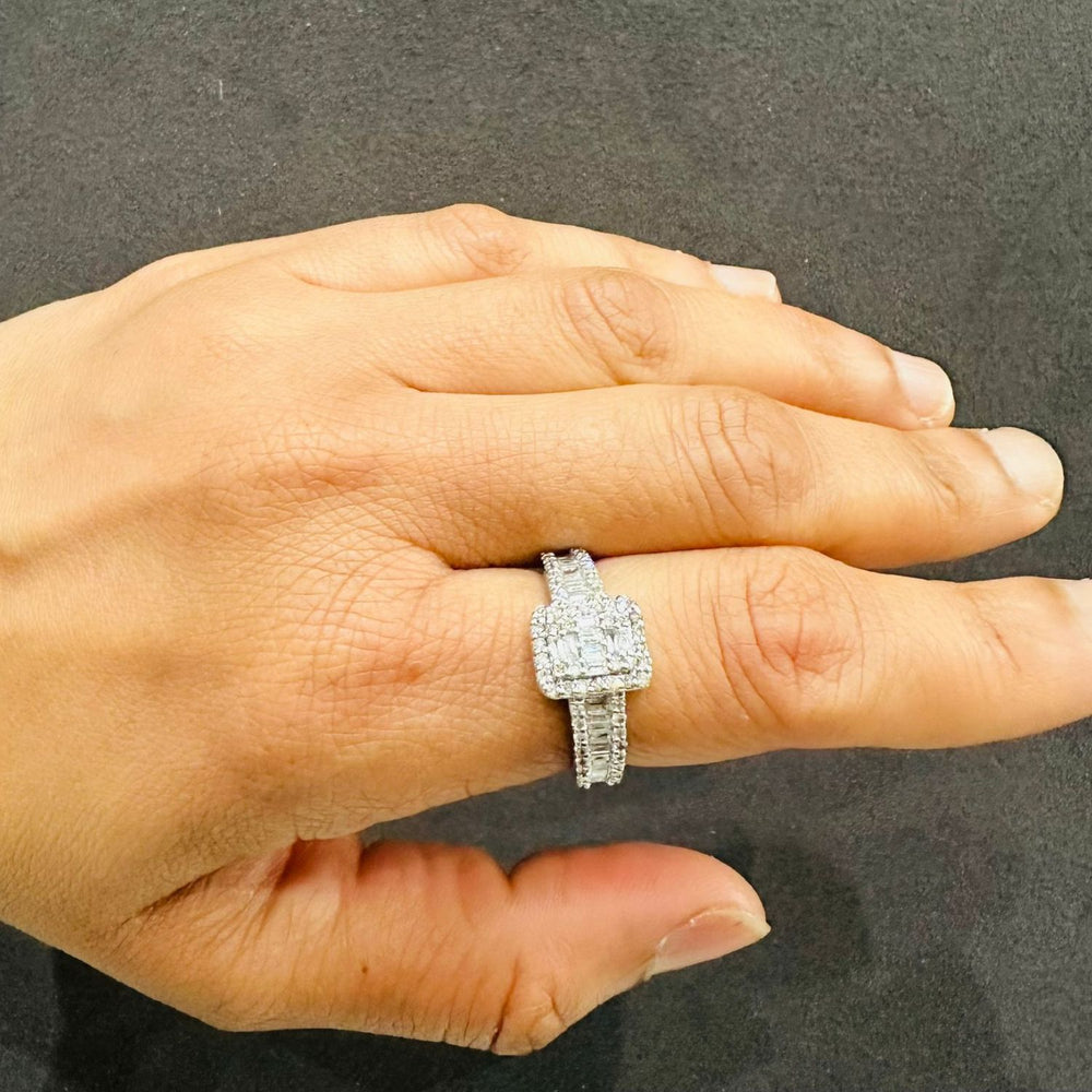 2.00Ct Natural Diamond Multi-Stone Engagement Ring in 9K White Gold Baguette & Round