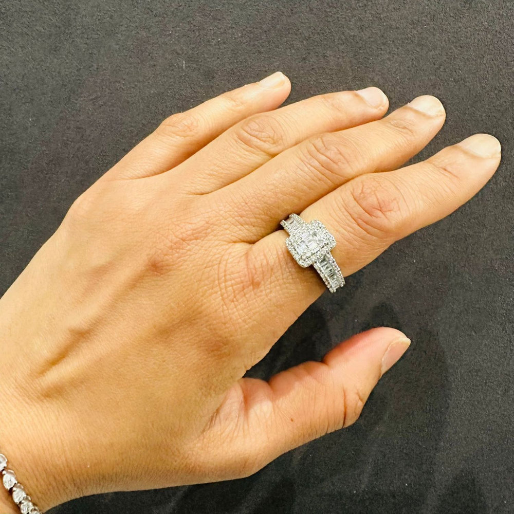 2.00Ct Natural Diamond Multi-Stone Engagement Ring in 9K White Gold Baguette & Round