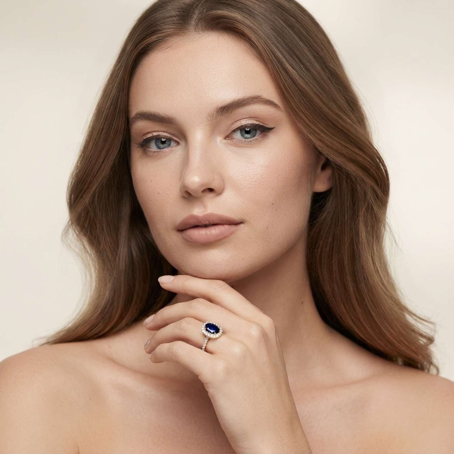 Oval Blue Sapphire Halo Ring Christmas Gift Handmade UK Ring
