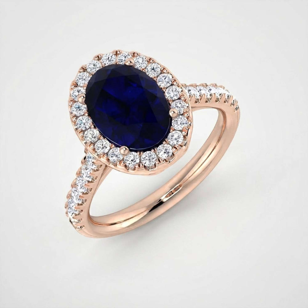 Oval Blue Sapphire Halo Ring Luxury Engagement Gift for Her