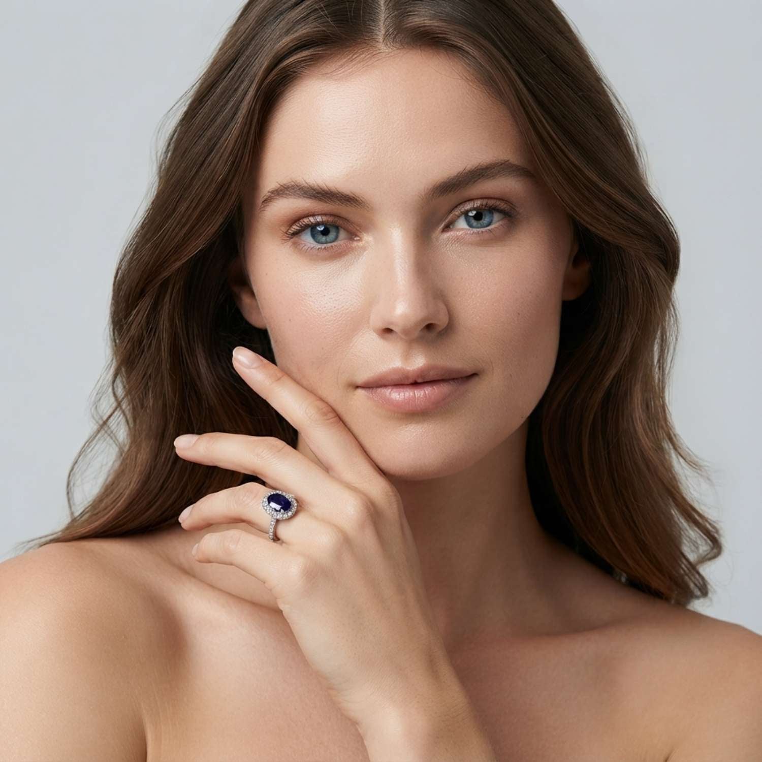 Oval Blue Sapphire Halo Ring Mothers Day Gift UK Hallmarked