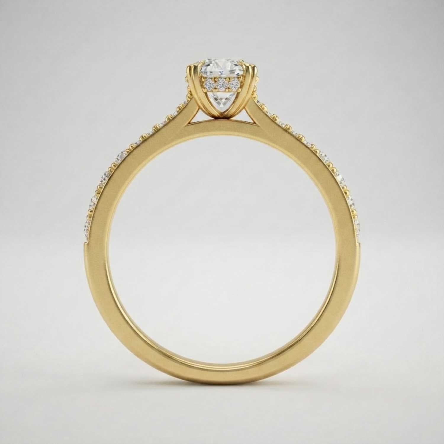 Oval Cut Diamond Engagement Ring with Double Pave Band Birthday Gift