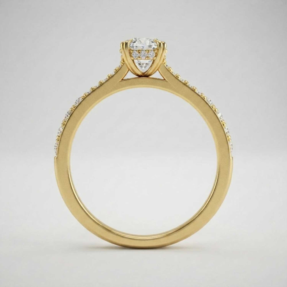 Oval Cut Diamond Engagement Ring with Double Pave Band Birthday Gift