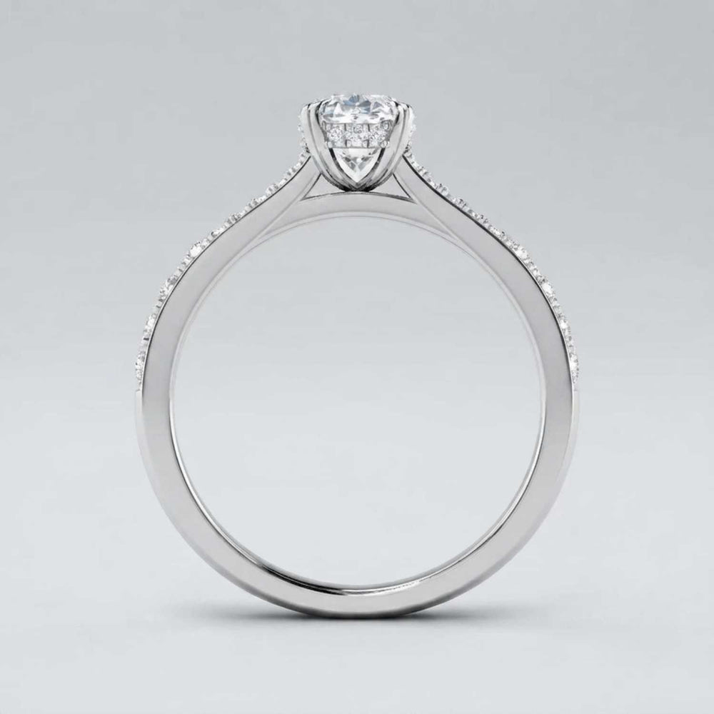 Oval Cut Diamond Engagement Ring with Double Pave Band Proposal Ring