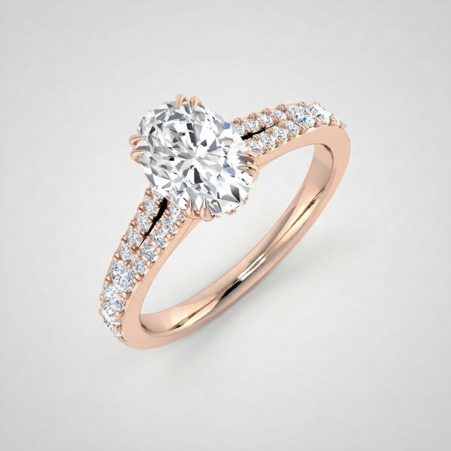 Oval Cut Diamond Engagement Ring with Double Pave Band Valentine's Gift