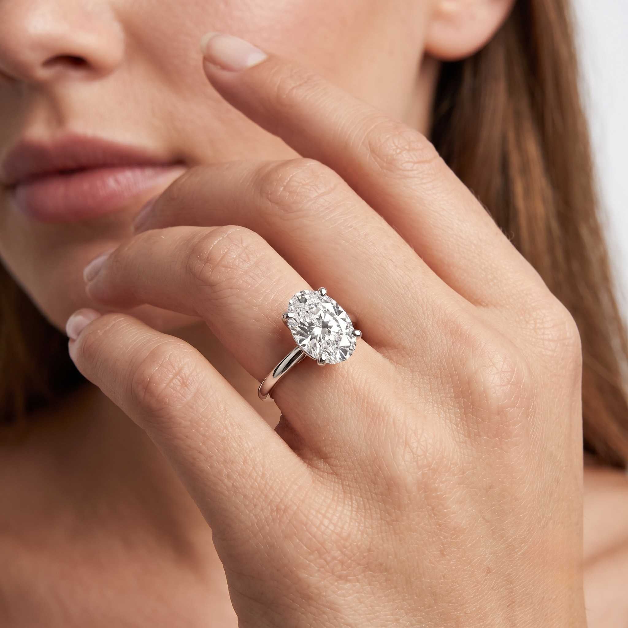 Oval diamond ring on hand anniversary gift for her