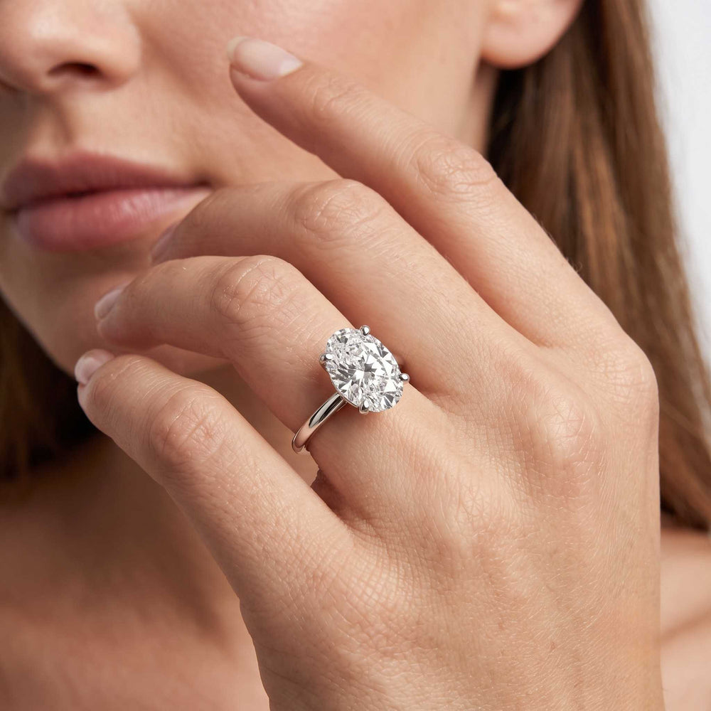 Oval diamond ring on hand anniversary gift for her