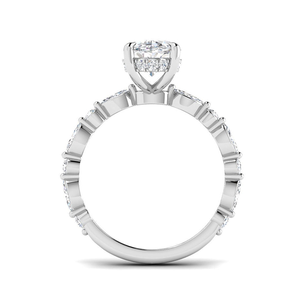 White gold oval diamond engagement ring showcasing elegant accent diamond setting
