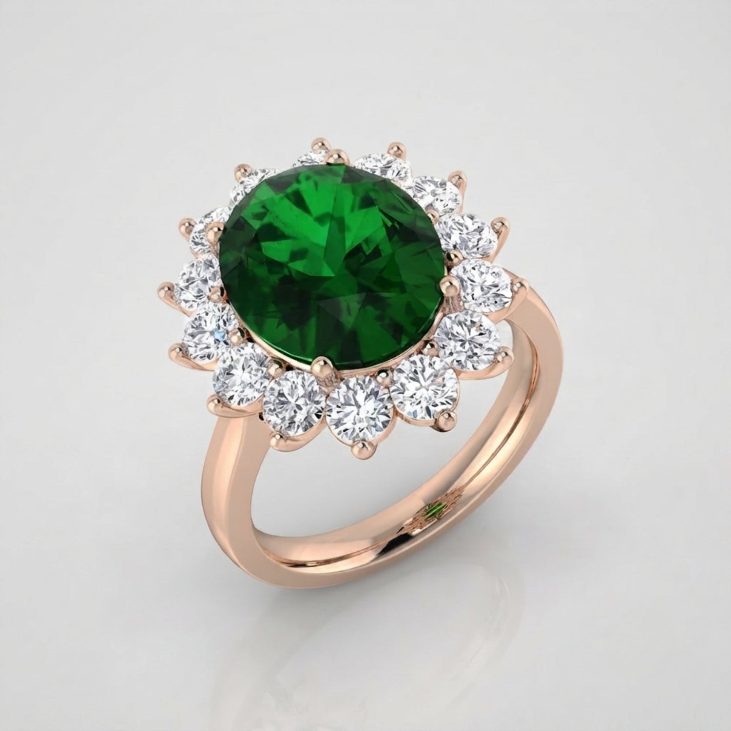 Oval Green Emerald Halo Engagement Ring Christmas Gift Jewellery