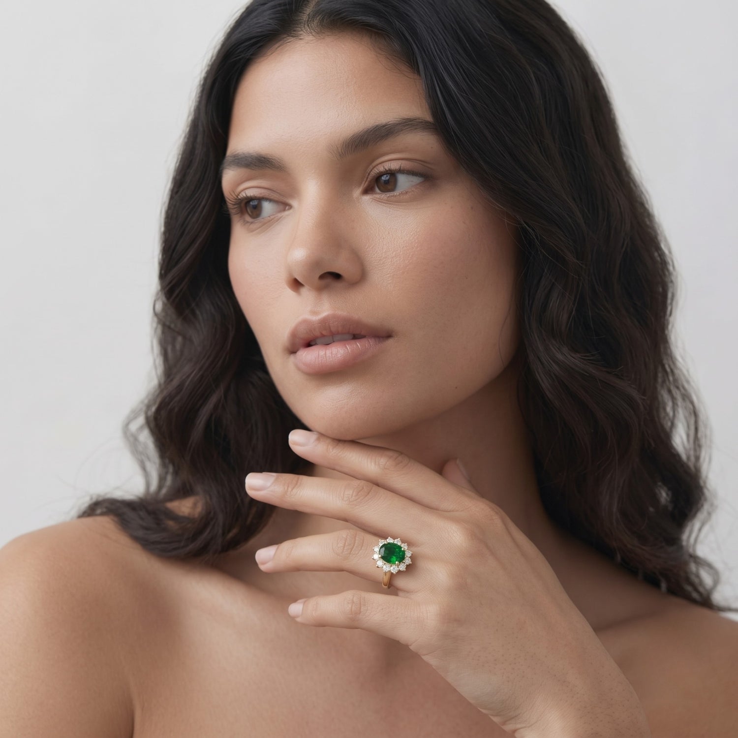Oval Green Emerald Halo Engagement Ring Valentines Gift Platinum