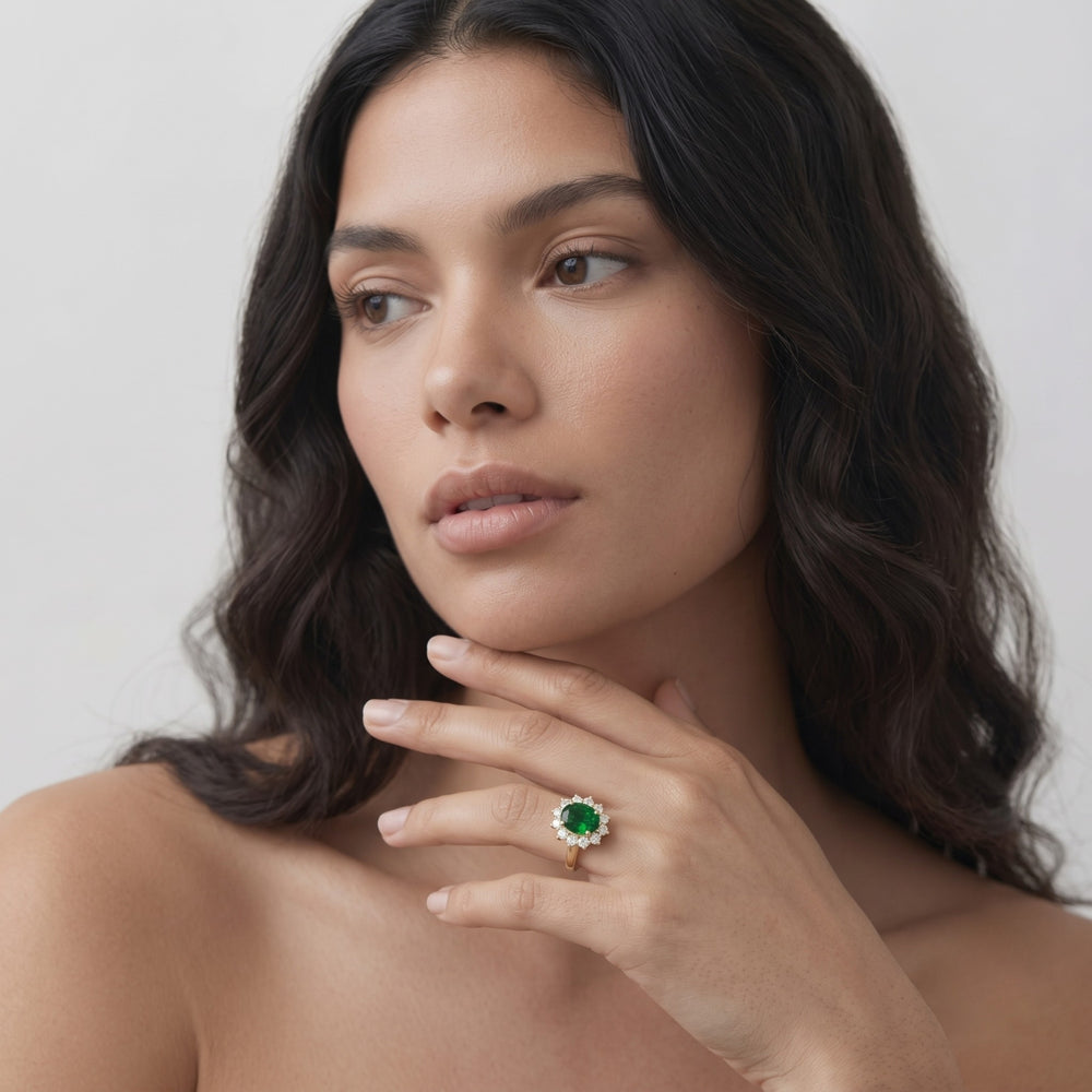 Oval Green Emerald Halo Engagement Ring Valentines Gift Platinum