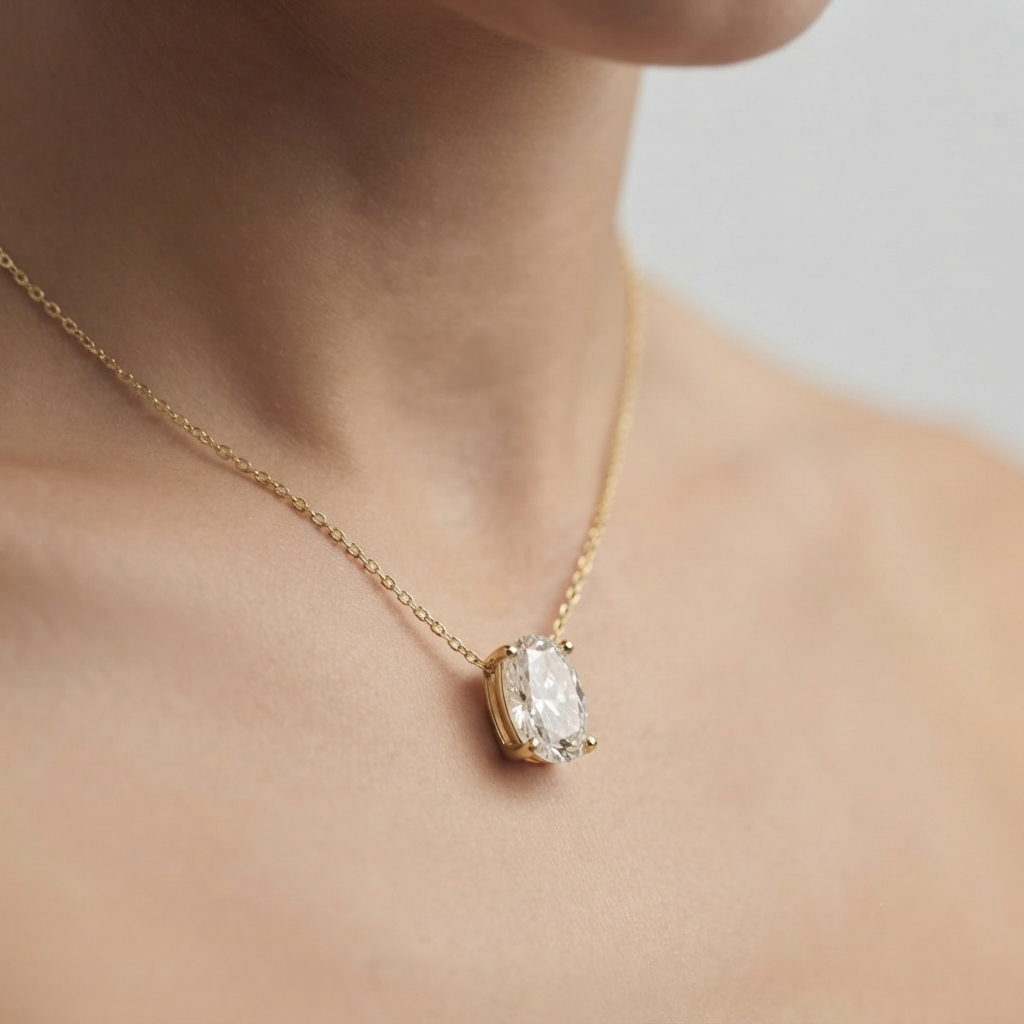 Lab Grown Oval Diamond Pendant | Solitaire Pendant Without Chain