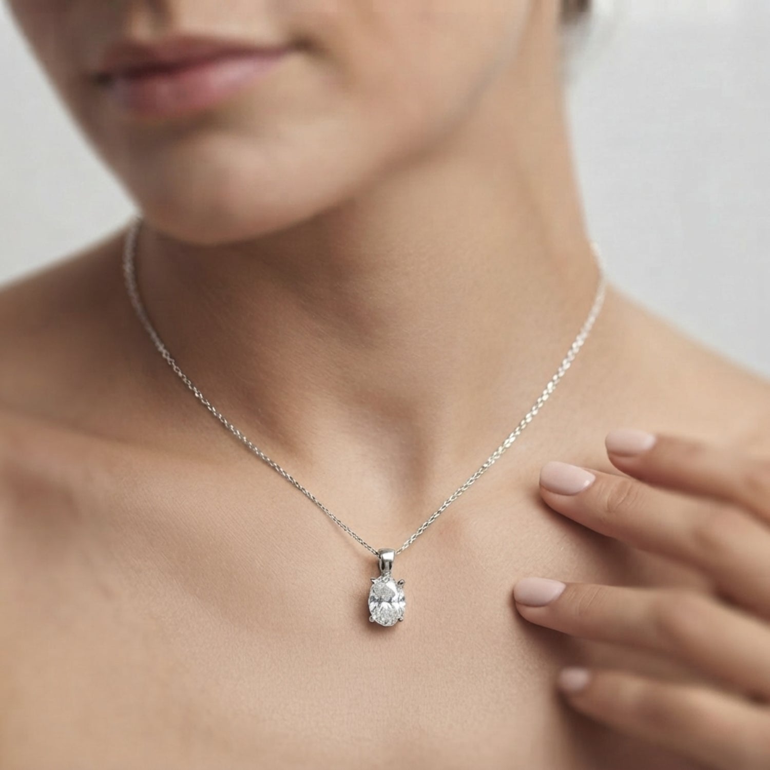 Lab Grown Oval Diamond Solitaire Pendant | Solitaire Pendant Without Chain