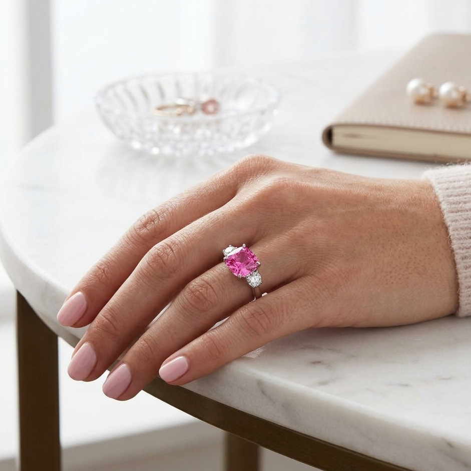 Pink Sapphire Diamond Side Stone Ring