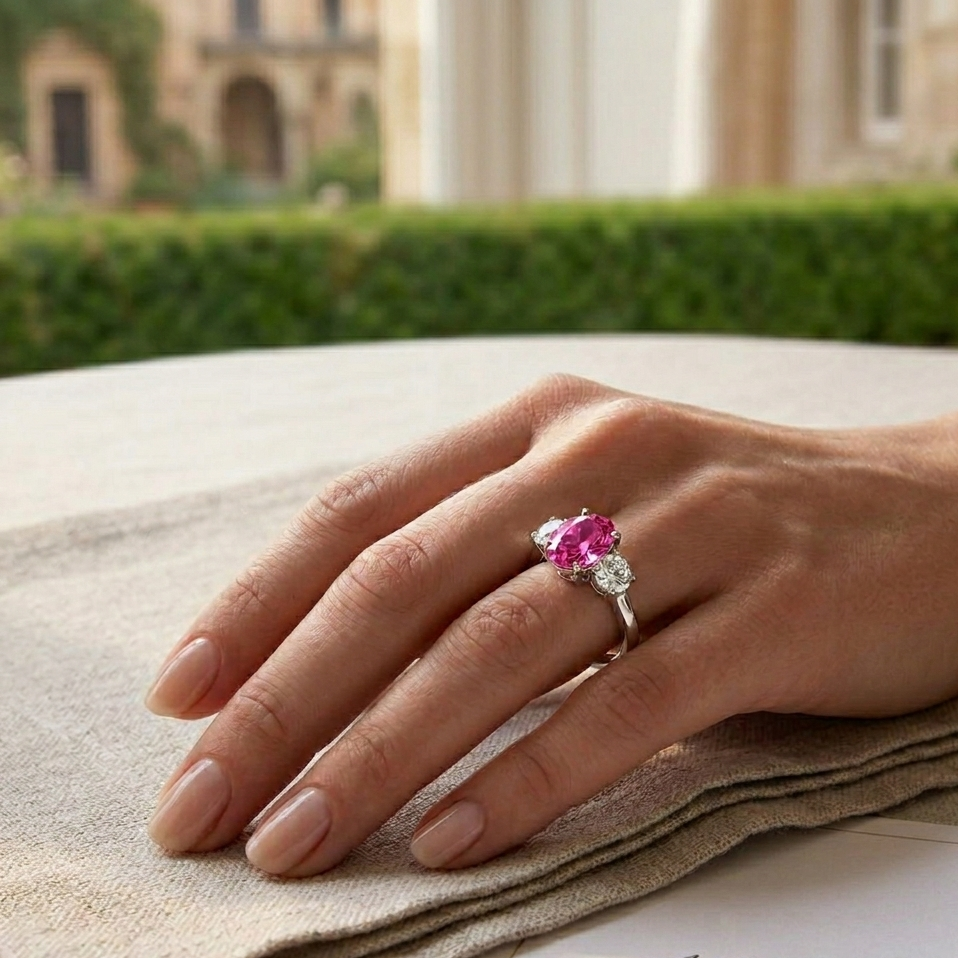 Pink Sapphire Diamond Side Stone Ring