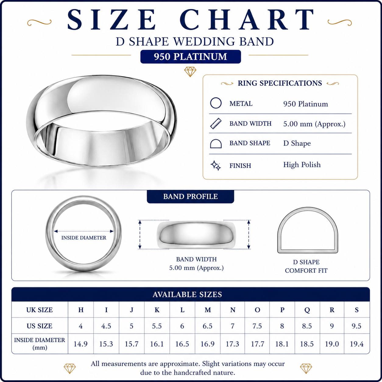 d shape 5mm wedding band ring