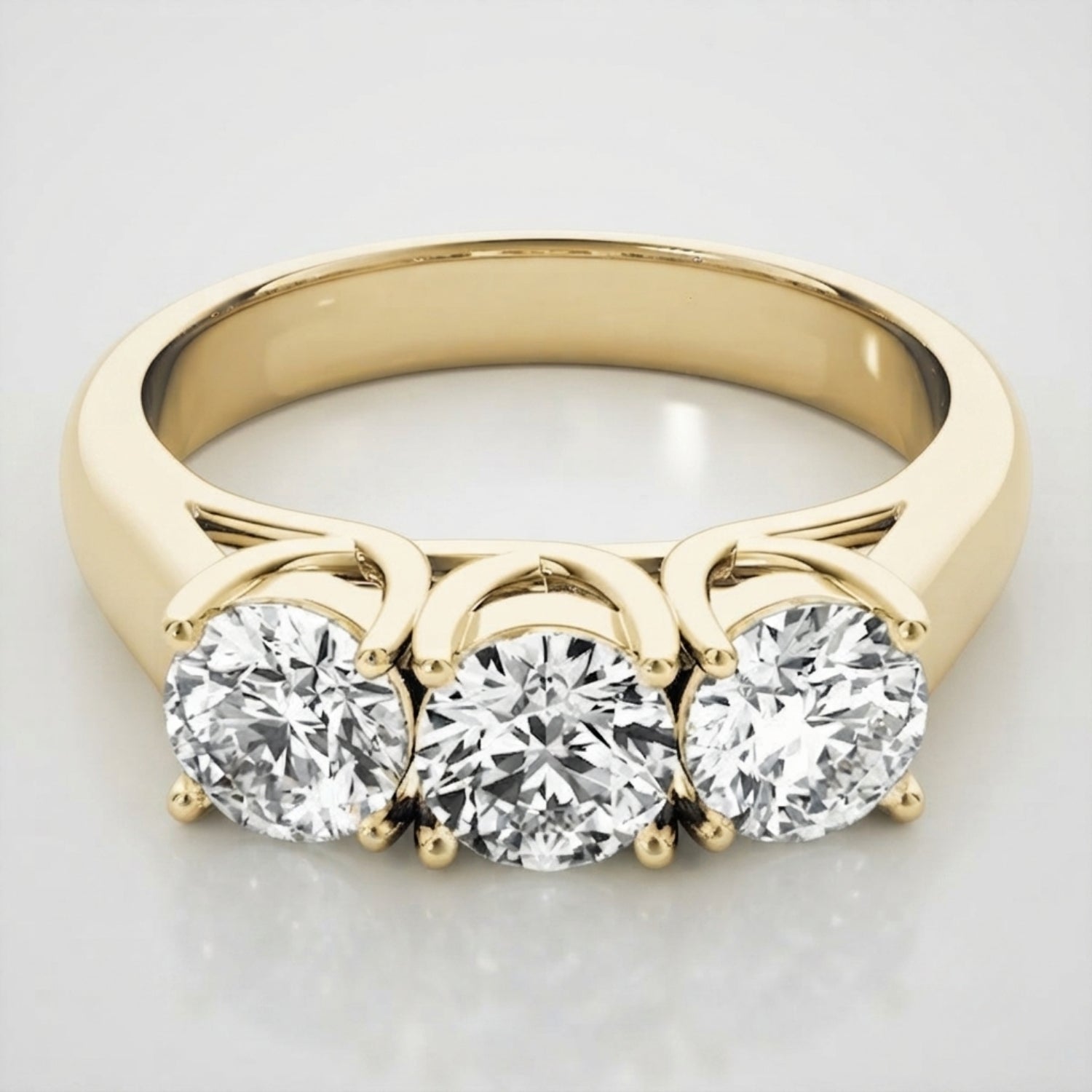 Luxury 950 platinum three-stone lab-grown diamond ring symbolizing past, present, and future.