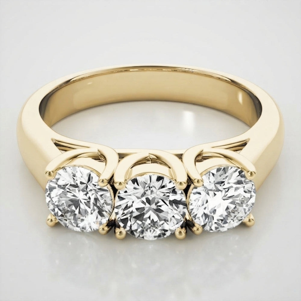 Luxury 950 platinum three-stone lab-grown diamond ring symbolizing past, present, and future.