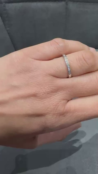 18K White Gold Channel Set Half Eternity Ring in Round Natural Diamond