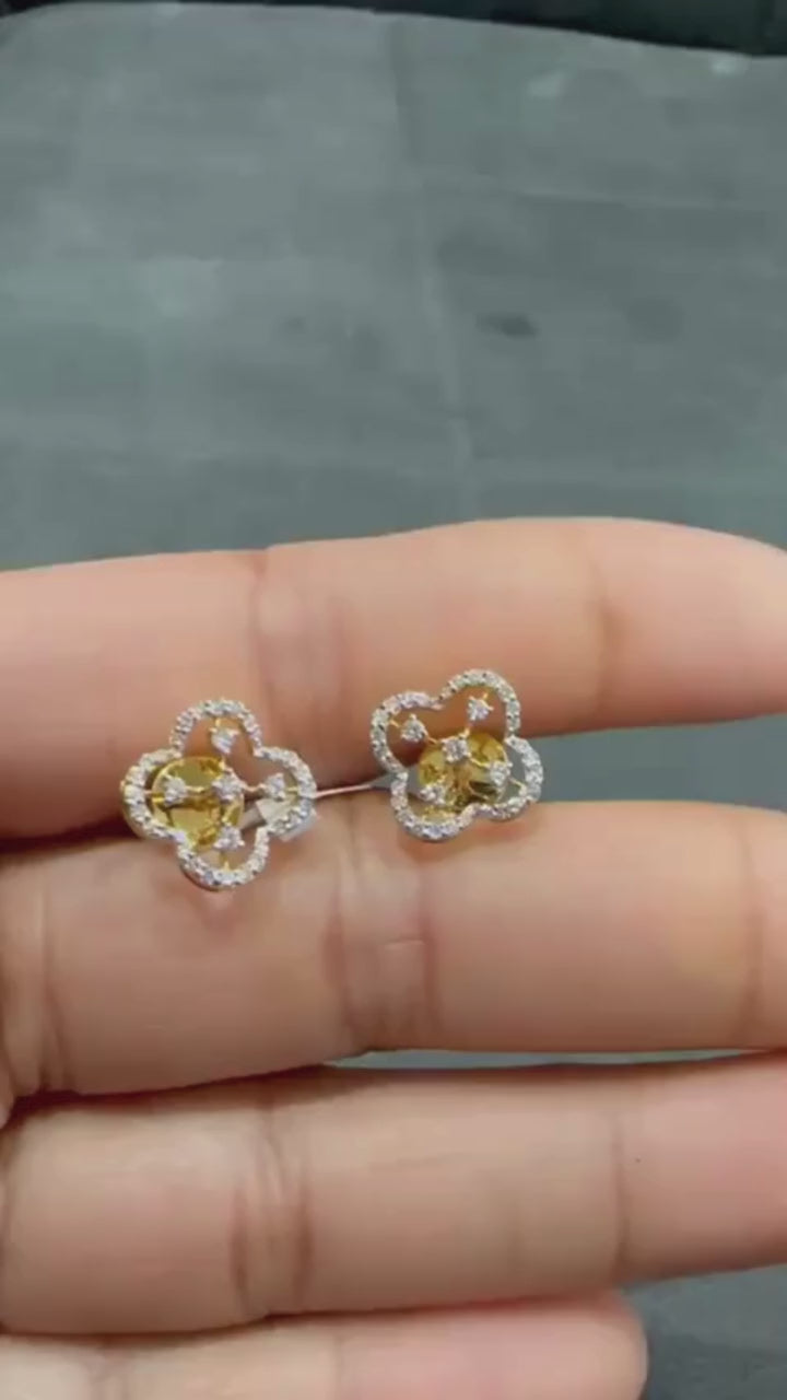 0.40 Carat Natural Diamond Clover Shape 18K Yellow Gold Stud Earring for Women