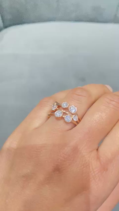 18K Rose Gold Bezel Set Multi Layer Bubble Ring in Lab Grown Diamond