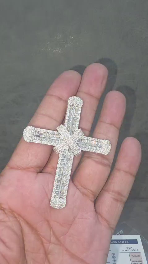 WGI 5.00Ct Natural Baguette & Round Diamond Cross Pendant 18k White Gold Ready To Ship