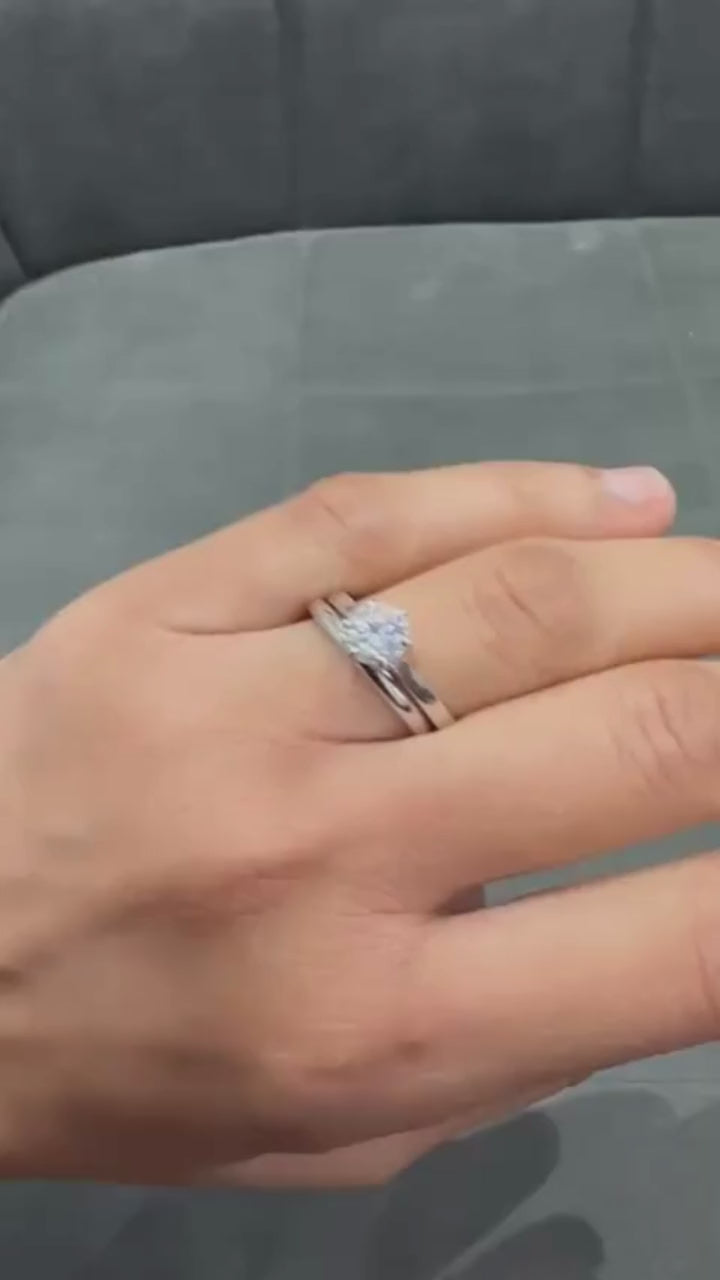 Solitär-Verlobungsring-Set mit 1,00 Karat, sechs Krappenfassung, gefertigt aus 9-karätigem Weißgold