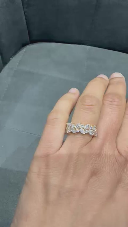 Marquise and Round Scatter Half Eternity Ring Crafted in 18K Yellow Gold