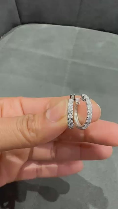 Round Cut Lab Grown Diamond Micro Pave Set Huggie Hoop Earring in 9K White Gold