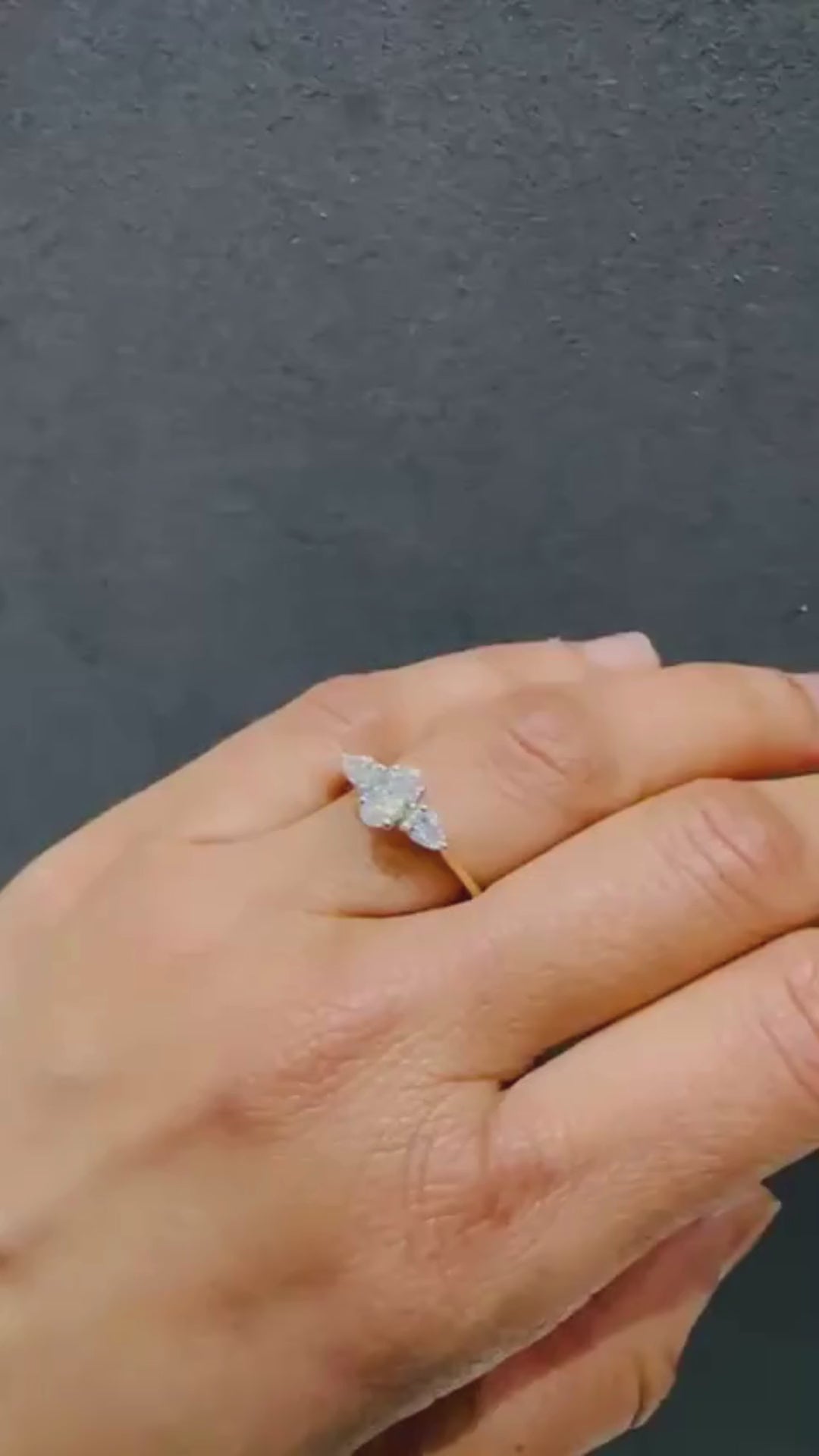 IGI Certified Oval Cut Lab Grown Diamond Three Stone Engagement Ring 18K Yellow Gold Pear Cut