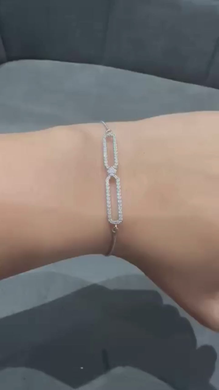 Armband mit Kette und Pavé-Fassung aus 9-karätigem Weißgold | Luxuriöser Damenschmuck