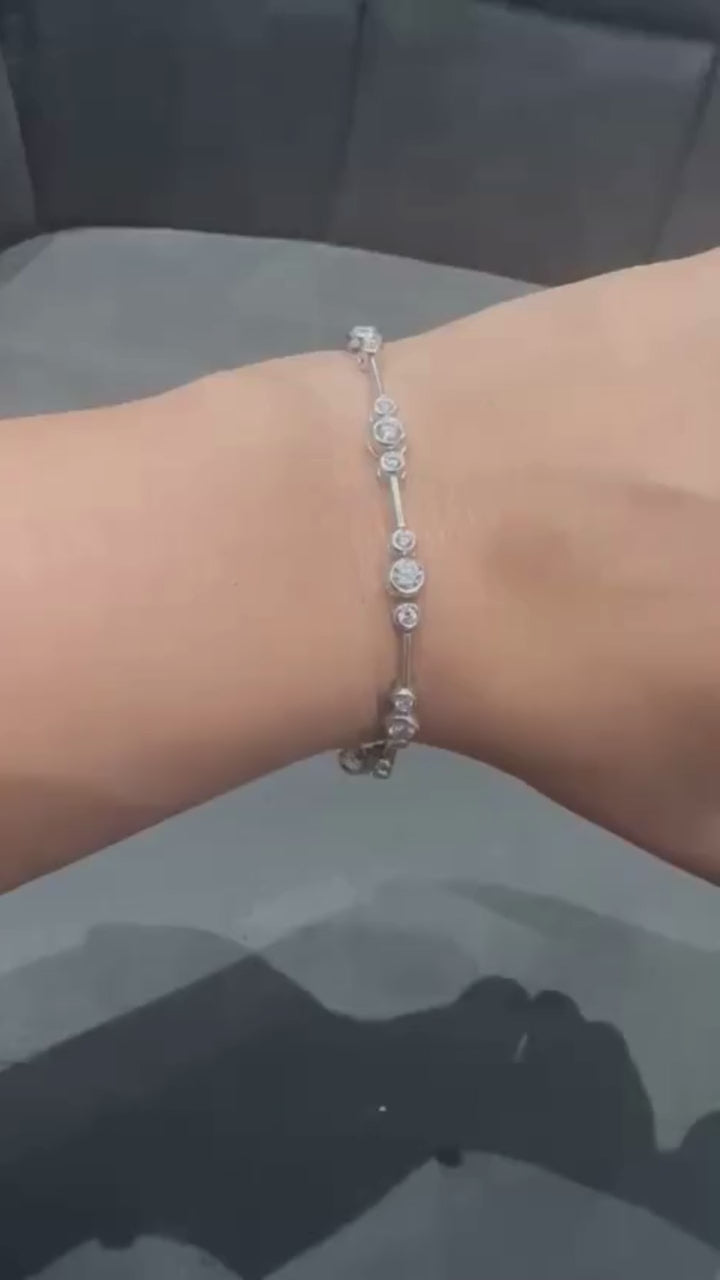 3.00 Carat Round Cut Bezel Set Natural Diamond Bracelet in 9K White Gold | UK Hallmarked