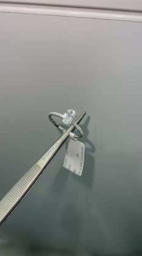 9k white gold ring/oval diamond ring/bridal engagement ring/lab diamond solitaire ring