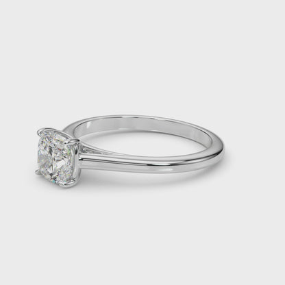 IGI Lab-Grown Cushion Diamond 4 Prong Set Solitaire Engagement Ring, D Color VVS Clarity