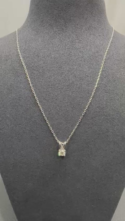 14K White Gold Double Loop Round Solitaire Natural Diamond Pendant