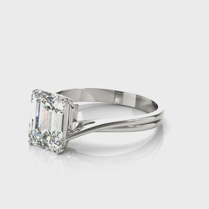 Lab-Grown Emerald Cut Diamond Four-Prong Solitaire Engagement Ring.