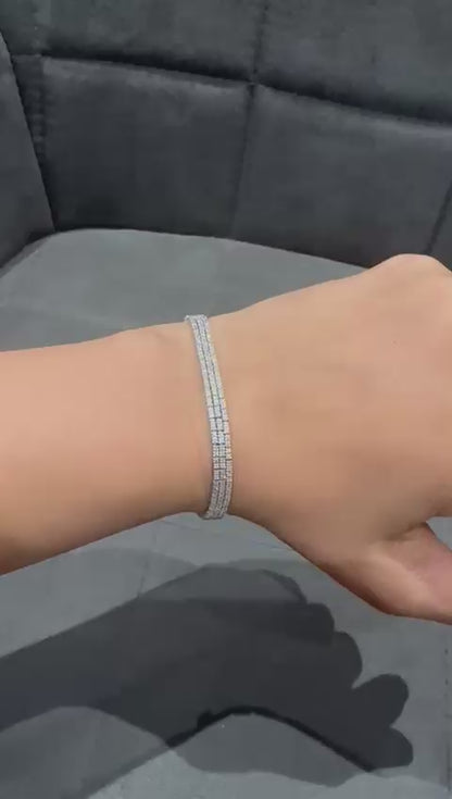 3.00 Carat Trio Row Set Natural Diamond Tennis Bracelet in 14K White Gold