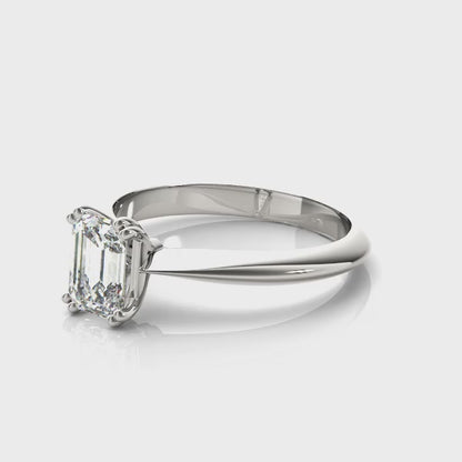 Lab-Grown Emerald Cut D-VVS Diamond Double Prong Solitaire Engagement Ring. 