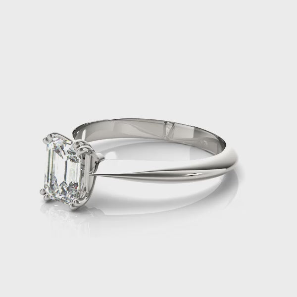 Lab-Grown Emerald Cut D-VVS Diamond Double Prong Solitaire Engagement Ring. 