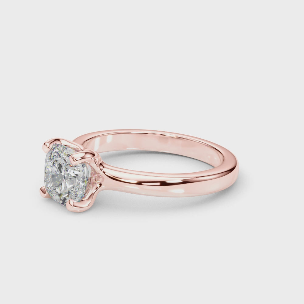 Bague de fiançailles solitaire à 4 griffes avec diamant coussin cultivé en laboratoire IGI, couleur D, pureté VVS